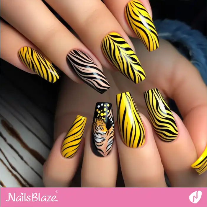 Tiger and Zebra Prints on Nails | Animal Print Nails - NB2479